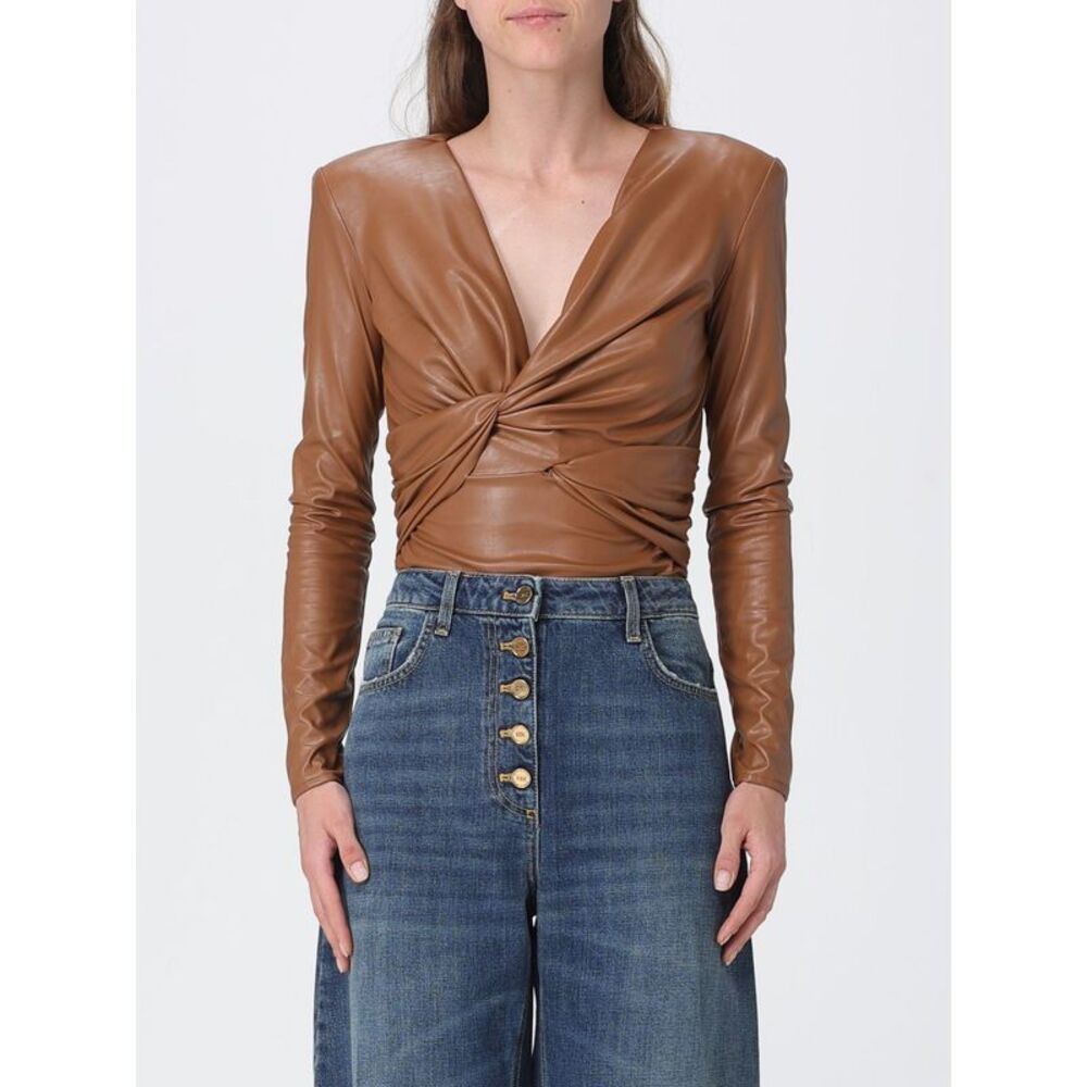 Long-Sleeved Draped Faux Leather Evening Top Elisabetta Franchi